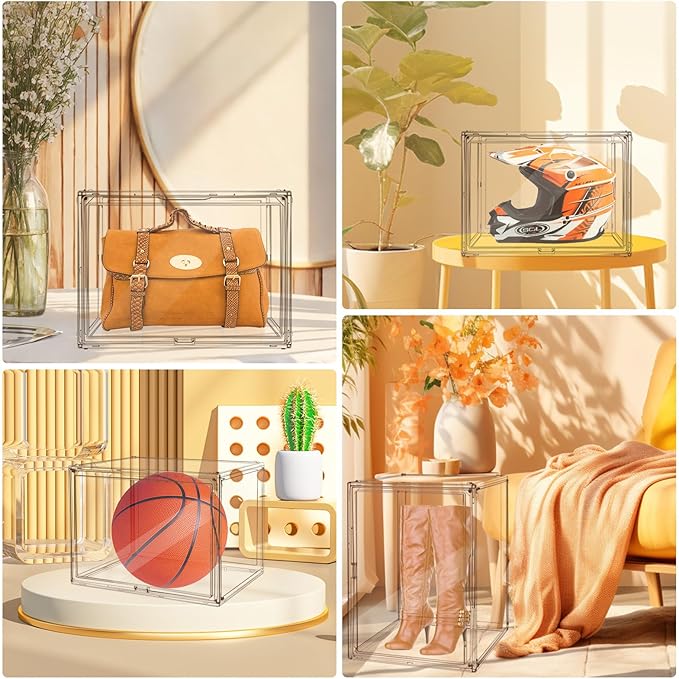 Extra Large 17.7"X13"X13" Clear Acrylic Organizer Box Display Case, Plastic Holder with Magnetic Door for Figures, Books, Handbags, Purses, Boots(1 Pack)