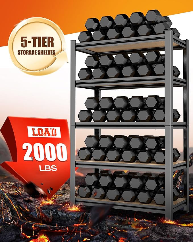 AOAORRG Set of 3 Garage Shelving Heavy Duty Storage Shelves, 5-Tier Metal Adjustable Shelving Unit, Utility Garage Organizer Shelf Rack for Basement, Pantry, Warehouse, 31.5"W x 13.8"D x 71.2"H, Black