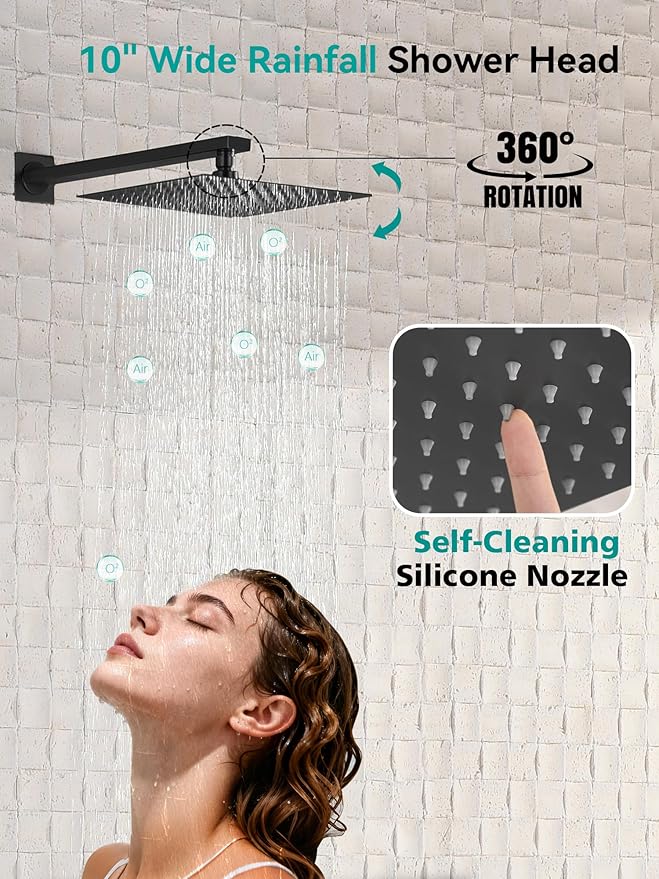 Lefton Shower System in Fahrenheit Display (Battery-free), 10” Overhead Shower Head with All-in-one Handheld Spray Showerhead and Bathtub Faucet, 4-in-1 Control System, SSWM2502 (Matte Black)