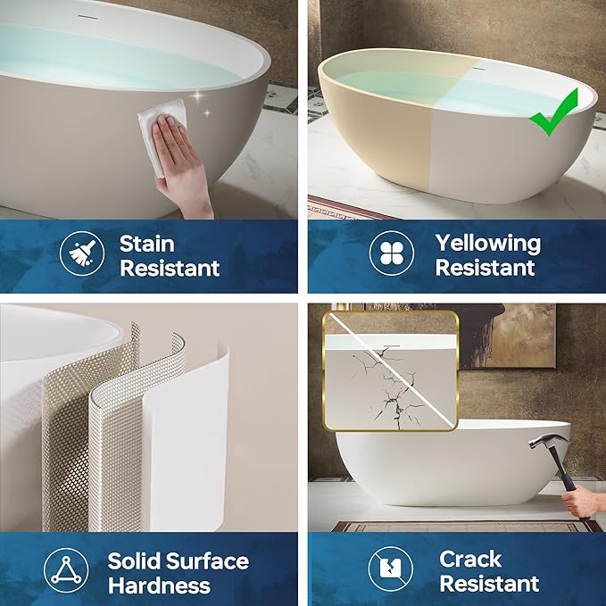 WOODBRIDGE 67 in. x 30.75 in. Stone Resin Luxury Contemporary Solid Surface Freestanding Bathtub in Matte White