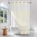 No Hook Waffle Weave Shower Curtain Set with Snap-in Fabric Liner and Mesh Top Window,256GSM Heavy Duty Fabric,Cream Washable Luxury Shower Curtain for Bathroom Stalls (72x75 Inch)