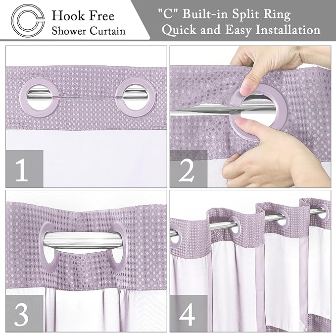 Gibelle Stall Small Shower Curtain 36x74, Waffle Weave Shower Curtain with Snap-in Fabric Liner Set, No Hooks Needed, Hotel Style with Mesh Top Window, Lavender