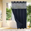 Gibelle No Hook Waffle Weave Shower Curtain with Snap-in Fabric Liner Set for Bathroom, Hotel Style with Mesh Top Window, Waterproof & Washable, Navy Blue, 72x74