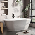 Freestanding Bathtub 59 Inch Oval Acrylic Soaker Tub – Flared-Edge Free Standing Bathtub with Gray Exterior White Interior, Chrome Drain & Overflow