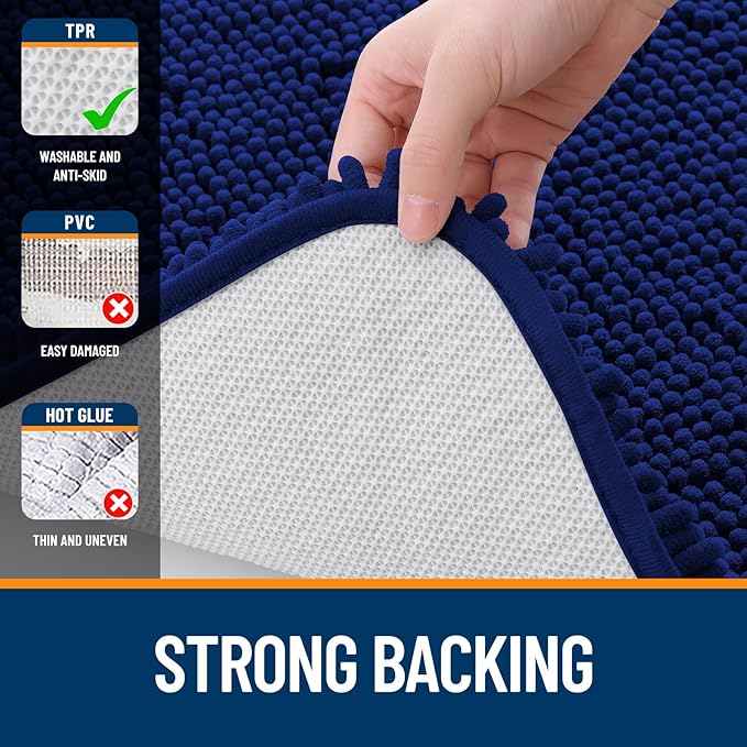 OLANLY Bathroom Rugs Sets 2 Piece, Soft Absorbent Chenille Bath Mats and U-Shaped Contour Toilet Mat Area Rug Set, Machine Washable Bath Carpet, Home Decor Accessories(36"x24"+24"x20", Navy)