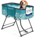 SereneLife Foldable Dog Bath Tub with Adjustable Height, 360° Access, Drain Hose & Storage Pockets – 130 lb Capacity Grooming Station for Indoor/Outdoor Use, Blue