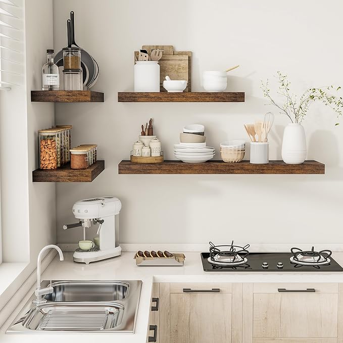 Vivelove 12" Deep Floating Shelves for Wall 36" Long, Wall Shelves for Bedroom Living Room Bathroom Kitchen Laundry Room, Farmhouse Rustic Shelves for Home Decor, 36" X 12" X 2" Set Of 2, Rustic Brown