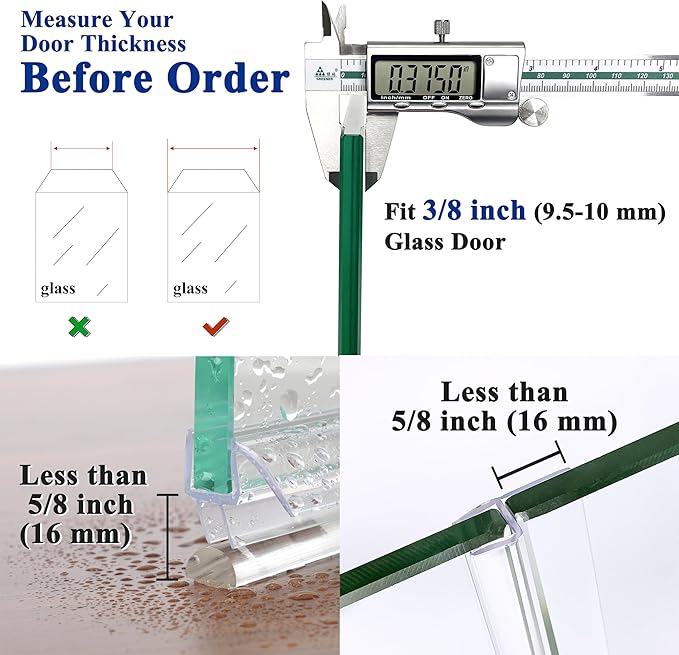 Frameless Shower Door Seal Set, 4 Pack x 39" HDM Glass Shower Door Bottom Seal Side Seal Strip Door Sweep for 3/8" Glass, Ultra-Clear Polycarbonate, Stop Shower Leaks Create A Water Barrier