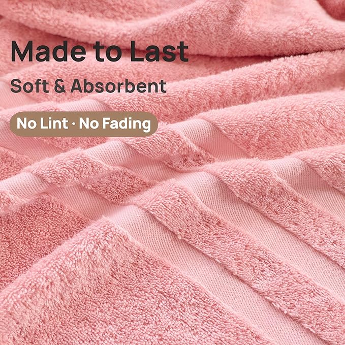Cotton Bath Towel – Large 30x60 Inches, Soft, Thick & Absorbent Towel for Bathroom, Spa, or Home Use (Pink, 4 Pack – 30"x60")