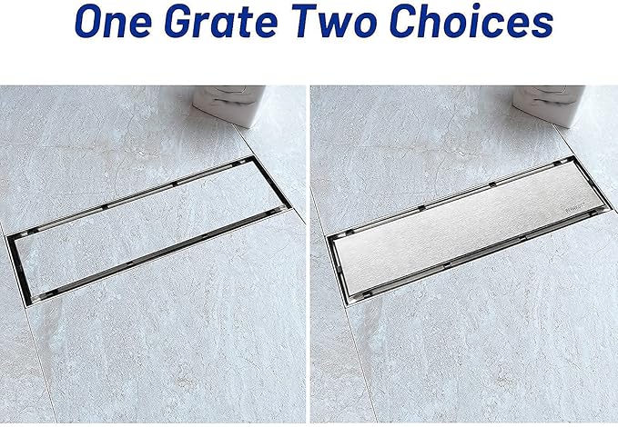 Linear Shower Drain 12", Brushed Floor Drain with Tiled Insert Grate & Hair Strainer, 304 Stainless Steel Bathroom 2-in-1 Tiled in Drain, CUPC Certified (Brushed, 12'')