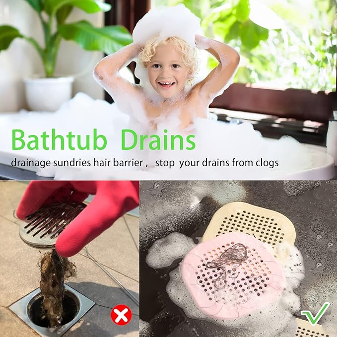 2 Pack Drain Cover Hair Catcher Sturdy Silicone Drain Protector Hair Stopper for Shower Kitchen Bathroom Bathtub Sakura Pink