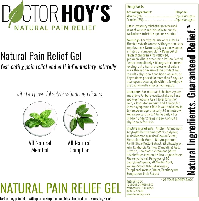 DOCTOR HOY'S Natural Pain Relief Gel, Water Based with Arnica, Anti-Inflammatory, Clean, Safe and Effective Natural Pain Relief, 3 oz. Roll-On, 3pk