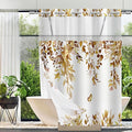 No Hook Shower Curtain and Liner Set, Yellow Eucalyptus Floral Shower Curtains for Bathroom, Bath Curtain Sets with Snap in Liner, Waterproof with See Through Top Window, 71x77 Inches