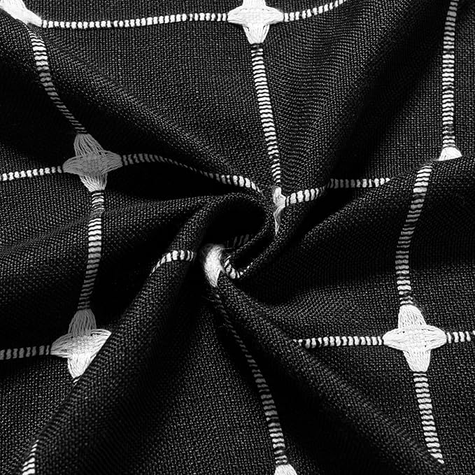 MitoVilla Black Boho Extra Long Shower Curtain 72 x 84, Modern Farmhouse 84 inch XL Polyester Linen Texture Tassel Fabric Shower Curtain Set with Hooks for Cottagecore Country Bathroom Decor
