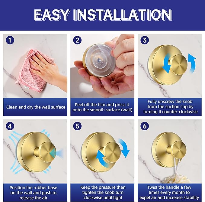luckin smile Suction Cup Hooks for Shower, No-Drill Removable Towel Hook for Bathrooms, Shower Hooks, Suitable for Bathrooms, Kitchens, Windows, Glass, Powerful Suction Cup Hook (2, Gold)