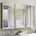 Pre-Assembled Surface or Recessed Medicine Cabinet Mirror-48x30 Brushed Nickel Bathroom Medicine Cabinet with Mirror & Rustproof Aluminum Frame, Beveled Bathroom Vanity Mirror with Storage