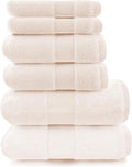 Maisonette Elegance 100% Organic Cotton Turkish Bathroom Towel Set, Soft & Absorbent, Ideal Quick Dry Luxury Hand, Large Bath Towels & Washcloths for Shower (6 Pack), Light Beige (Natural)