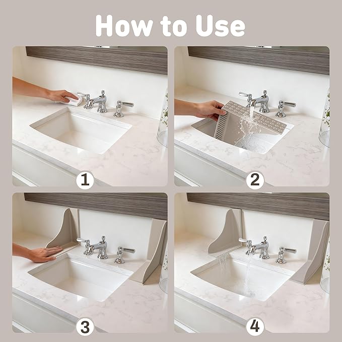 Roslim No-Adhesive 2-Pack All-Silicone Shower Splash Guard with Strong Suction Cups, Reusable Bath Tub Corner Water Blocker for Secure Seal，Keep Water in Shower or Bath, One-Piece Design, Taupe