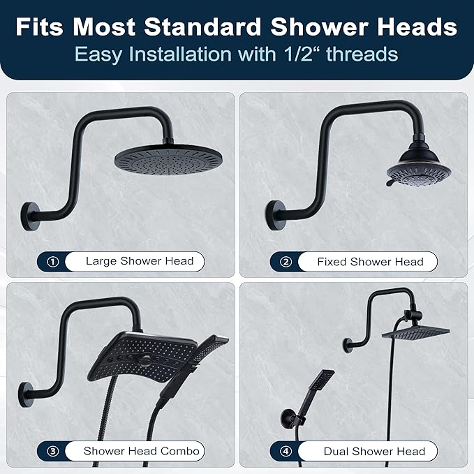 BRIGHT SHOWERS 13 Inch Shower Head Extension Arm with Flange S Shaped High Rise Extender, Long Stainless Steel Rainfall Shower Head Pipe Arm, Oil-Rubbed Bronze
