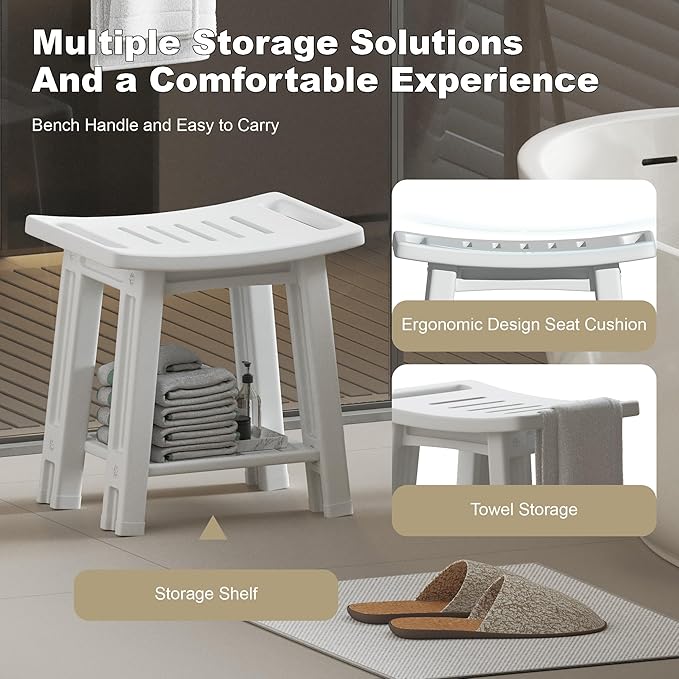 Shower Chair for Inside Shower, 400 lbs Shower Stool with Anti-Slip Foot Covers,Shower Seat for Inside Tub Bathroom Bench Bath Chair for Elderly and Disabled,HDPE Shower Seats for Adults - Light Gray
