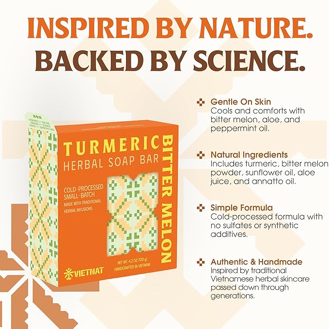 Turmeric & Bitter Melon Soap Bar (Pack of 3) – 2-in-1 Cleansing & Balancing, Cold Process Handmade Bar with Natural Botanicals, Gentle Soap for Oily Skin