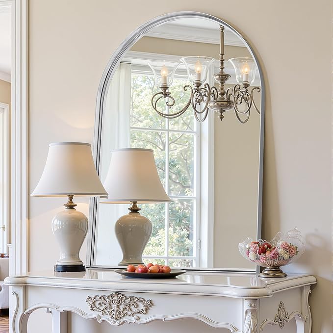 Arched Mirror 30"x40", Bathroom Mirror, Wall Mounted Vanity Mirror with Arch Metal Frame for Bathroom, Over Sink, Bedroom, Living Room, Deep Frame, Silver