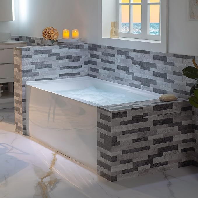 WOODBRIDGE 54" Acrylic Rectangular Alcove Soaking Bathtub in White with Right Drain, Oil Rubbed Bronze Pop-Up Drain Included BA5430R