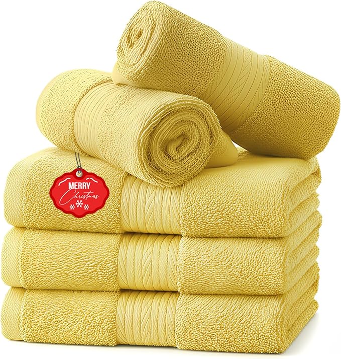 Ample Decor Yellow Washcloths Pack of 5 12 X 12 Inch 100% Cotton 600 GSM, Soft Absorbent and Reusable Fingertip Towels, Ideal for Bathroom and Powder Room
