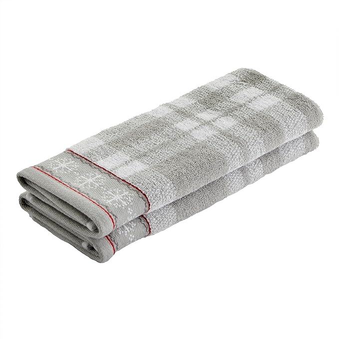 SKL Home Winter/Christmas Whistler Plaid Hand Towel 2pc Set for Bath/Kitchen/Bar & Gift, Gray