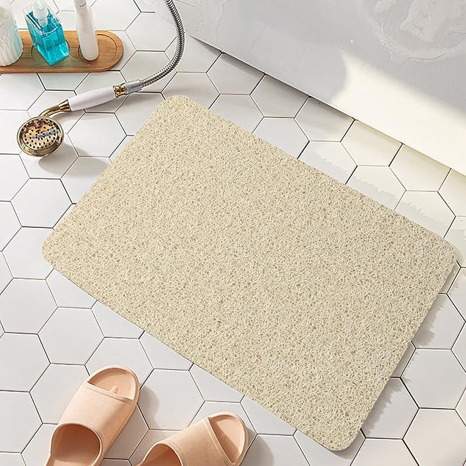 Joyhalo Shower Mats for Showers Anti Slip for Elderly, 17'' x 30'' Non Slip Bath Mat for Inside Shower, Bath Tub Mats for Bathroom Non Slip for Shower, PVC Loofah Bathroom Mats, Beige