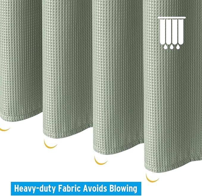 AmazerBath Sage Green Shower Curtain Fabric, Waffle Shower Curtain Cloth, Heavy Duty 240GSM, Hotel Quality Bathroom Shower Curtains, 72 x 72 Inches