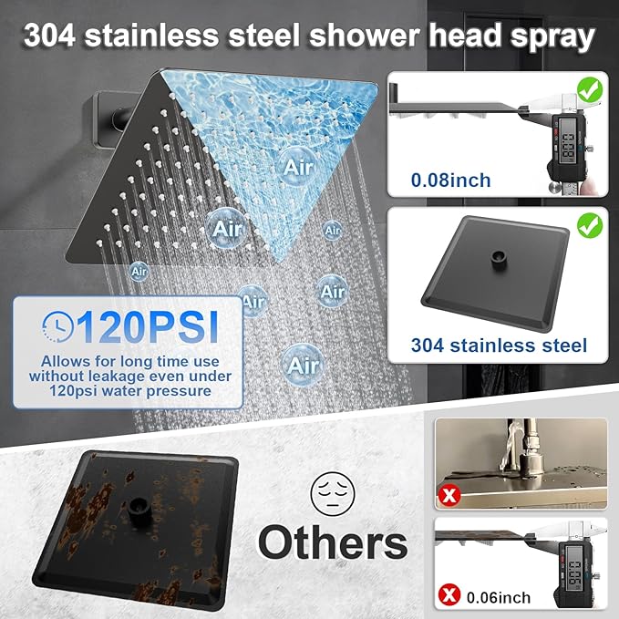 Shower System Modern Rain 8 inches Brass Faucet Set With Valve and Diverter Shower Mixer With Handheld High Pressure Square Rainfall Shower Valve (8'' Wall Mount, Matte Black)