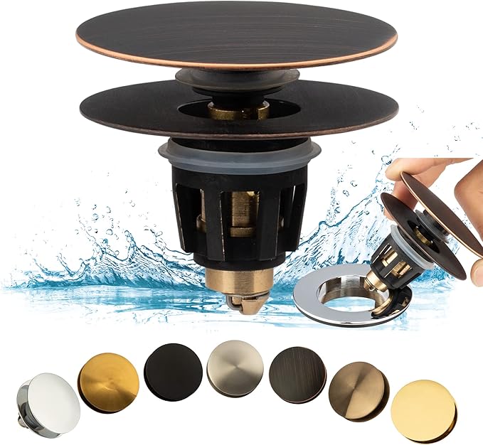 Artiwell Universal Bathroom Sink Drain Stopper, Fits Most Pop-Up Drains for Vessel Sink Lavatory Vanity, Sink Drain Strainer with Detachable Hair Catcher, Tested by Plumber in US (Oil Rubbed Bronze)