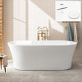 FerdY Mauritius 67" Acrylic Freestanding Tub, Oval Contemporary Soaker Tub, Extra Deep Bathtub,Gloss White Drainage and Minimalist Linear Design Overflow, Modern White, cUPC Certified