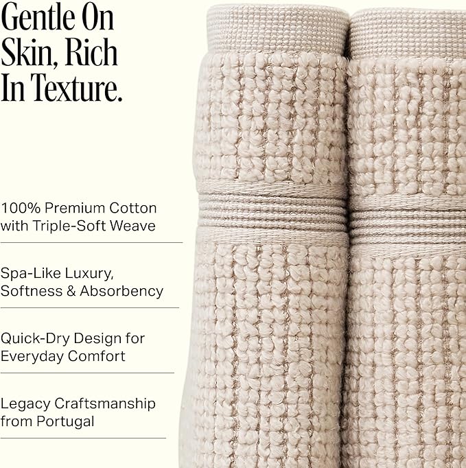 Preston Lane Douro Washcloth Set – 2 Pack Luxury Cotton Towels, Ultra Soft & Absorbent, Quick-Dry Spa-Quality Bathroom Towels, Made in Portugal, Clay