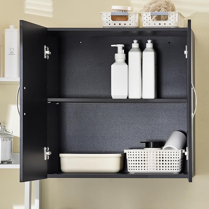 SoBuy Wall Cabinet Laundry Room Kitchen, Over Toilet Storage Cabinet, Medicine Cabinet with Shelf for Bathroom Garage Hallway Entryway, Black BZR200-SCH