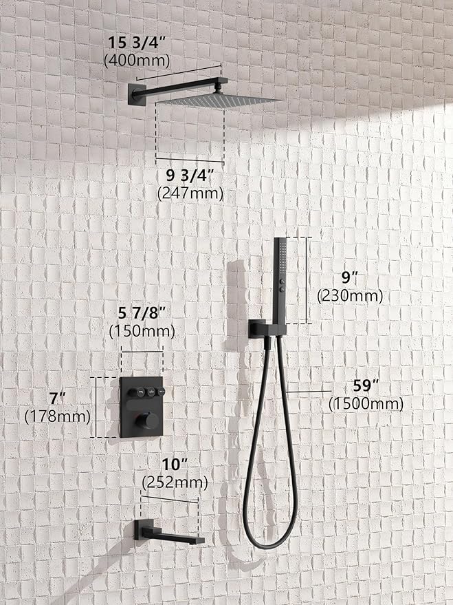 Lefton Shower System in Fahrenheit Display (Battery-free), 10” Overhead Shower Head with All-in-one Handheld Spray Showerhead and Bathtub Faucet, 4-in-1 Control System, SSWM2502 (Matte Black)
