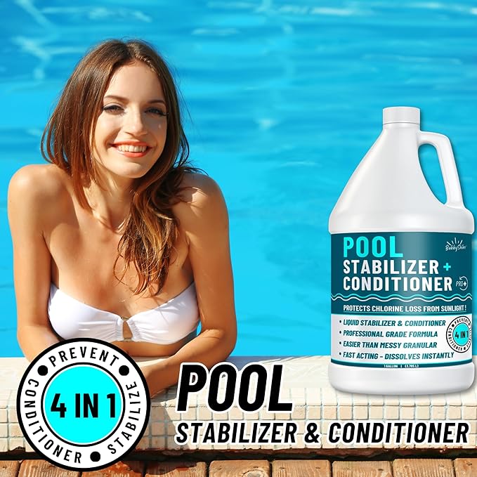 Pool Stabilizer - Cyanuric Acid Pool Stabilizer, Liquid Chlorine Stabilizer for Pool Chemicals, Swimming Pool Conditioner Stabilizer, Pool Stabilizer for Salt Pool & Chlorine, 1 Gallon