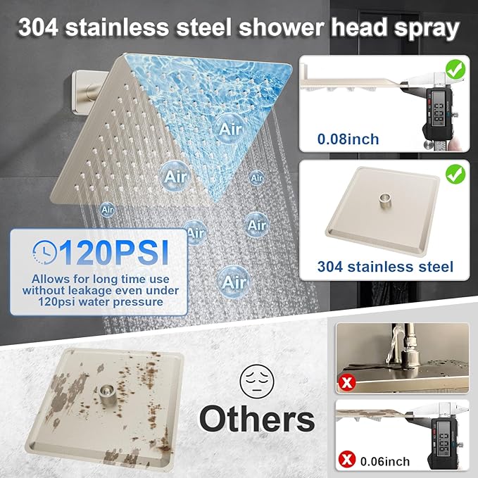Shower System Modern Rain 8 inches Brass Faucet Set With Valve and Diverter Shower Mixer With Handheld High Pressure Square Rainfall Shower Valve (8'' Wall Mount, Brushed Nickel)