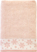 SKL Home Christmas/Winter Heather Snowflake 100% Cotton Premium Bath Towel, 500 GSM, Soft & Absorbent Jacquard, Decorative, Blush Pink
