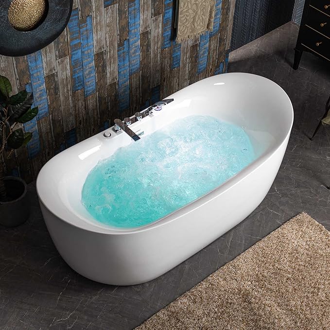 WOODBRIDGE 72" x 35-3/8" Whirlpool Water Jetted and Air Bubble Freestanding Heated Soaking Combination Bathtub wirh LED control panel and Faucet, BJ400+F0041CH