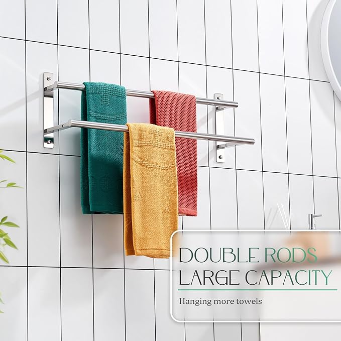 KOKOSIRI Bathroom Towel Racks 20 Inch Double Towel Bars Bath Towel Holder Towel Storage Towel Shelves Wall Mount Stainless Steel Polished Chrome B5010CH-L20