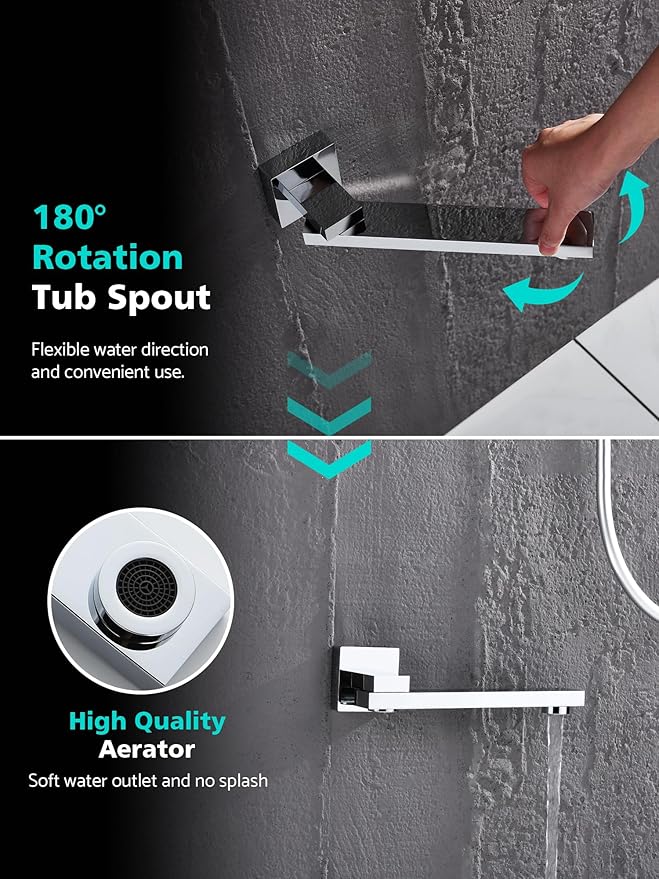 Lefton Shower System in Fahrenheit Display (Battery-free), 10” Overhead Shower Head with All-in-one Handheld Spray Showerhead and Bathtub Faucet, 4-in-1 Control System, SSWM2502 (Chrome)