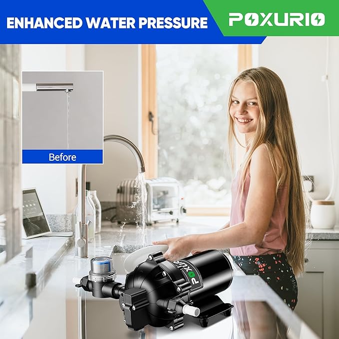 7GPM RV Water Pump, 70PSI 12V DC Fresh Water Pump, Self-Priming Diaphragm Water Pump with Pressure Switch and Filter for RV, Garden, Yacht, Camping
