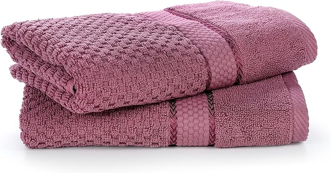 Ample Decor 100% Cotton Hand Towel for Kitchen Set of 2, Absorbent Premium Quality, Oeko TEX Certified, for Bathroom, Hotel, Spa, Gym, Kitchen - Grape Purple - 18 X 28 Inch -Mulaayam Collection