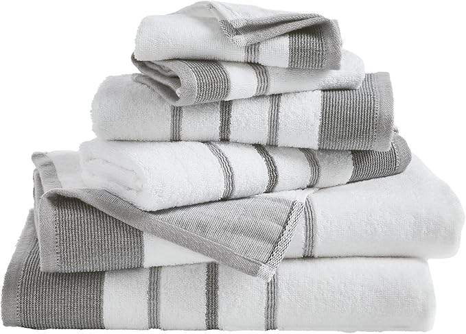 Decorative Bath Towel Set - Luxury Cotton 6 Piece Towel Set - 2 Bath Towels, 2 Hand Towels, 2 Washcloths - Luxurious, Ultra-Soft, Durable Towels for Bathroom Decor (Dark Grey / Light Grey)