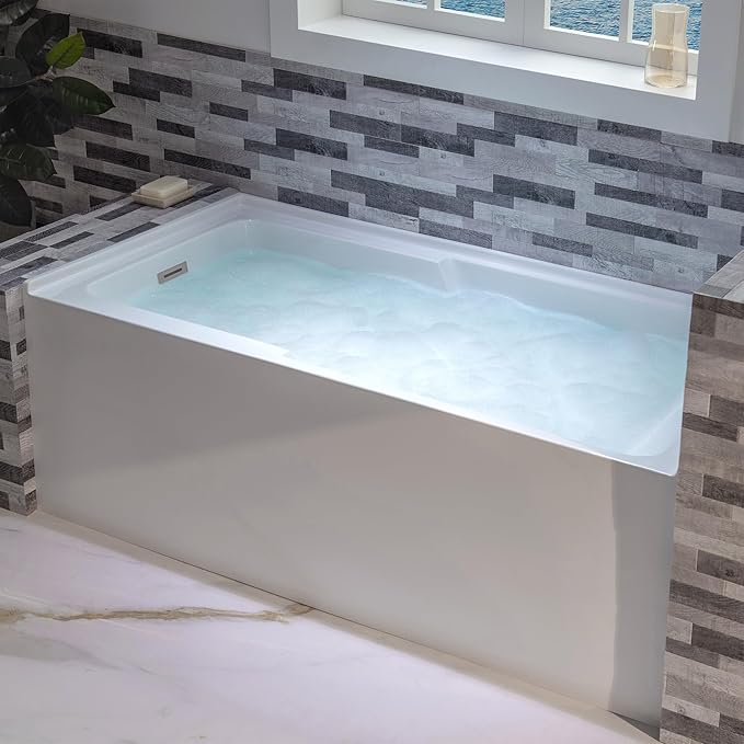 WOODBRIDGE 54" Acrylic Rectangular Alcove Soaking Bathtub in White with Left Drain, Chrome pop-UP Drain Included BA5430L