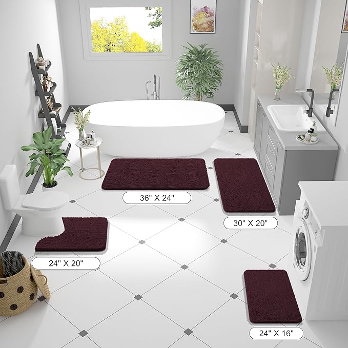 OLANLY Bathroom Rugs 44x24, Extra Soft Absorbent Chenille Bath Rugs, Rubber Backing Quick Dry, Machine Washable Bath Mats for Bathroom Floor, Tub and Shower, Home Decor Accessories, Black Cherry