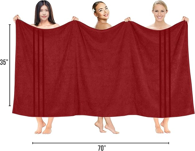 RIVERSIDE Pack of 2 Extra Large Bath Sheets 35 x 70 Inches - 100% Ring Spun Cotton Hotel Quality Oversized Bath Towels - Super Soft, Highly Absorbent & Quicker to Dry - Red