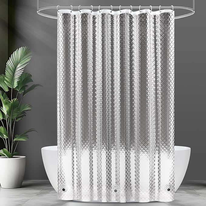 UFRIDAY 75 inch Long Plastic Clear Shower Curtain Liner,Waterproof Shower Liner Transparent 3D Water Cube Bath Curtain 72x75 inches See Through Shower Curtains Liner Clear with 3 Strong Magnets